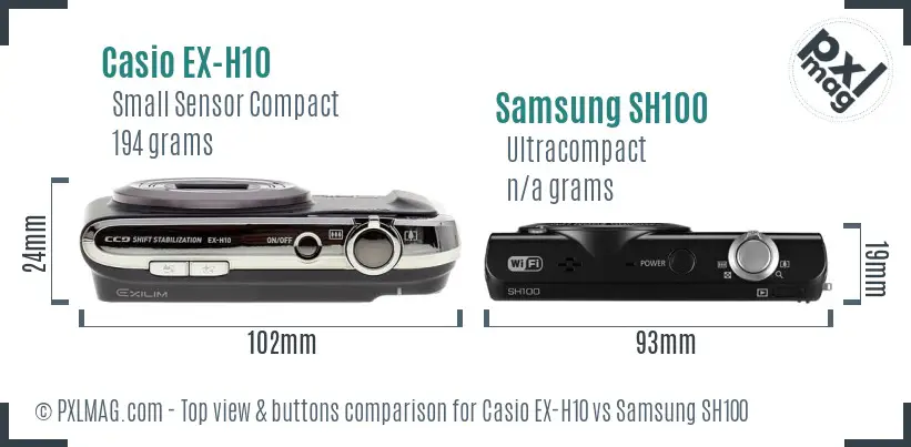 Casio EX-H10 vs Samsung SH100 top view buttons comparison