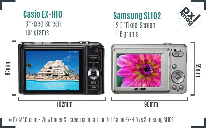 Casio EX-H10 vs Samsung SL102 Screen and Viewfinder comparison
