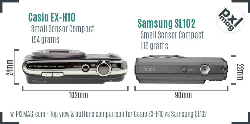 Casio EX-H10 vs Samsung SL102 top view buttons comparison