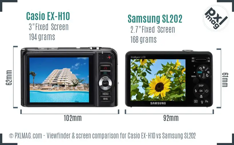 Casio EX-H10 vs Samsung SL202 Screen and Viewfinder comparison