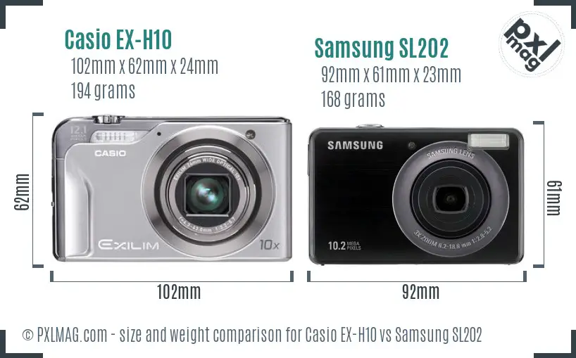 Casio EX-H10 vs Samsung SL202 size comparison