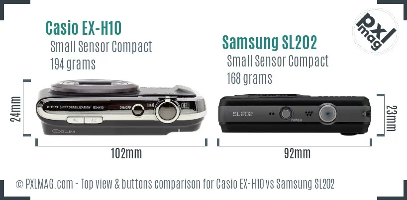 Casio EX-H10 vs Samsung SL202 top view buttons comparison