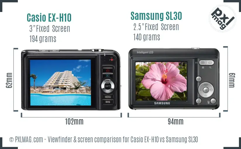 Casio EX-H10 vs Samsung SL30 Screen and Viewfinder comparison