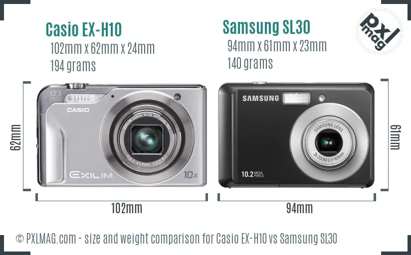 Casio EX-H10 vs Samsung SL30 size comparison