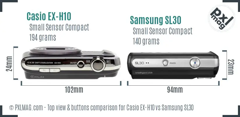 Casio EX-H10 vs Samsung SL30 top view buttons comparison