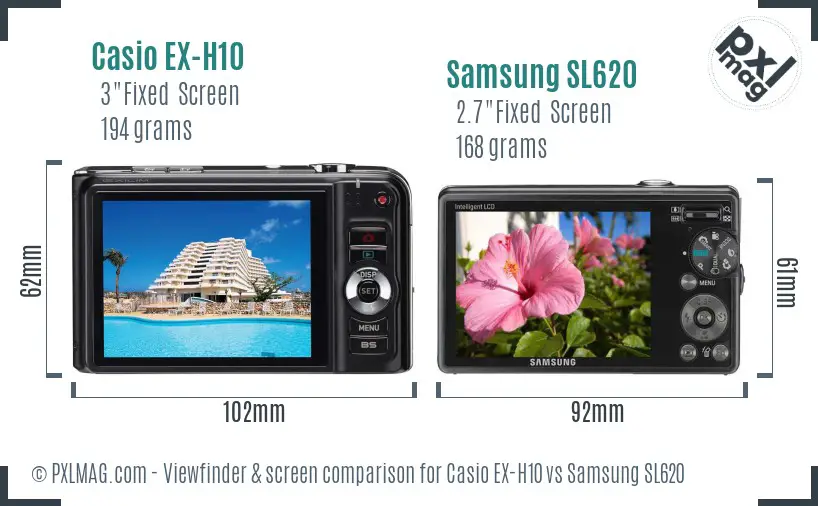 Casio EX-H10 vs Samsung SL620 Screen and Viewfinder comparison