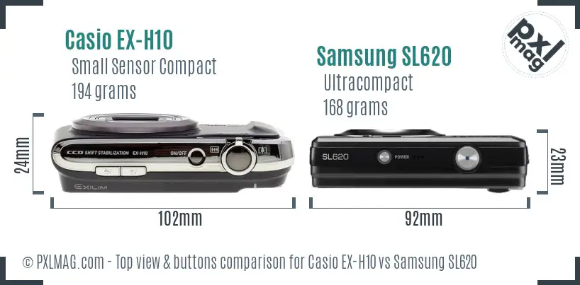Casio EX-H10 vs Samsung SL620 top view buttons comparison