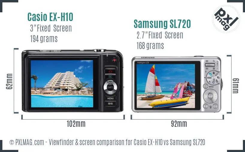 Casio EX-H10 vs Samsung SL720 Screen and Viewfinder comparison