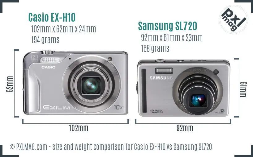 Casio EX-H10 vs Samsung SL720 size comparison