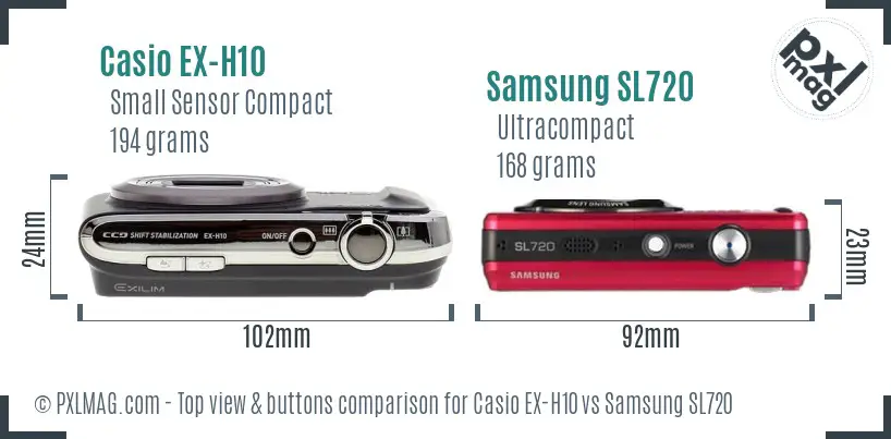 Casio EX-H10 vs Samsung SL720 top view buttons comparison
