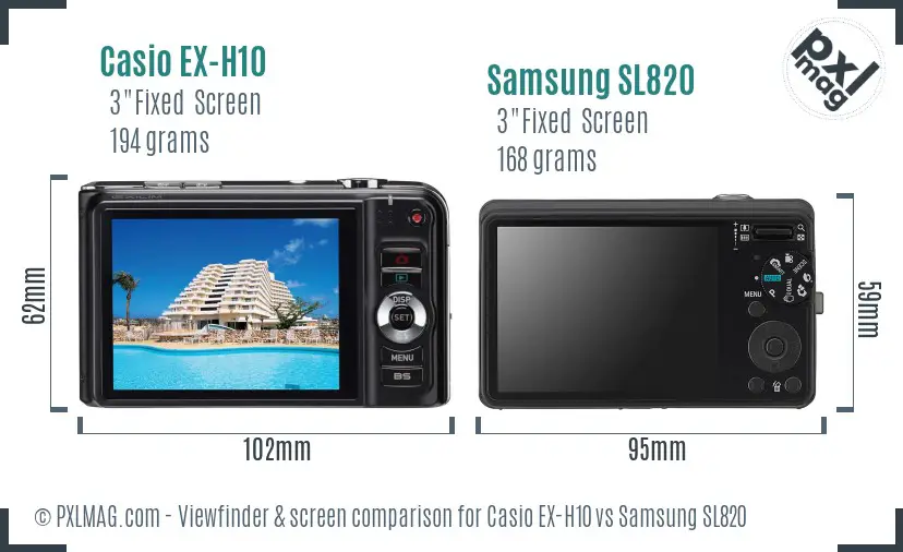 Casio EX-H10 vs Samsung SL820 Screen and Viewfinder comparison Casio EX-H10 vs Samsung SL820 Screen and Viewfinder comparison