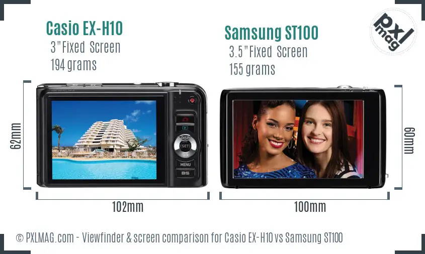 Casio EX-H10 vs Samsung ST100 Screen and Viewfinder comparison
