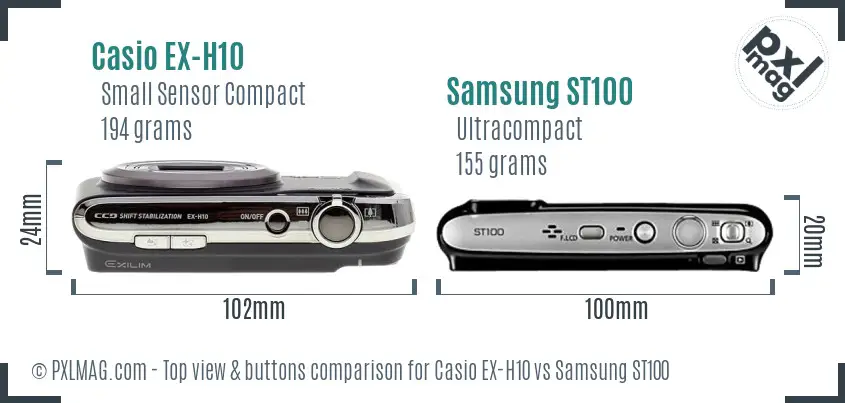 Casio EX-H10 vs Samsung ST100 top view buttons comparison