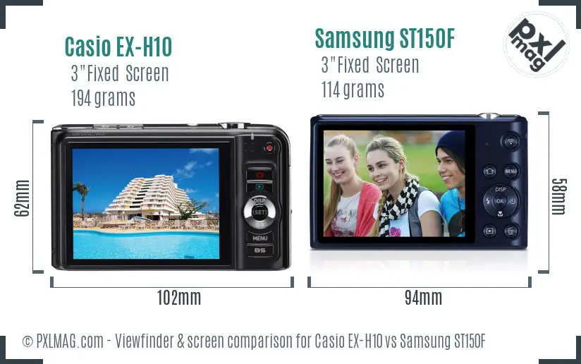 Casio EX-H10 vs Samsung ST150F Screen and Viewfinder comparison