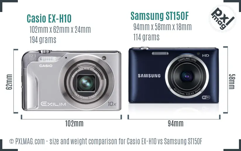 Casio EX-H10 vs Samsung ST150F size comparison