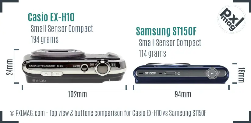 Casio EX-H10 vs Samsung ST150F top view buttons comparison