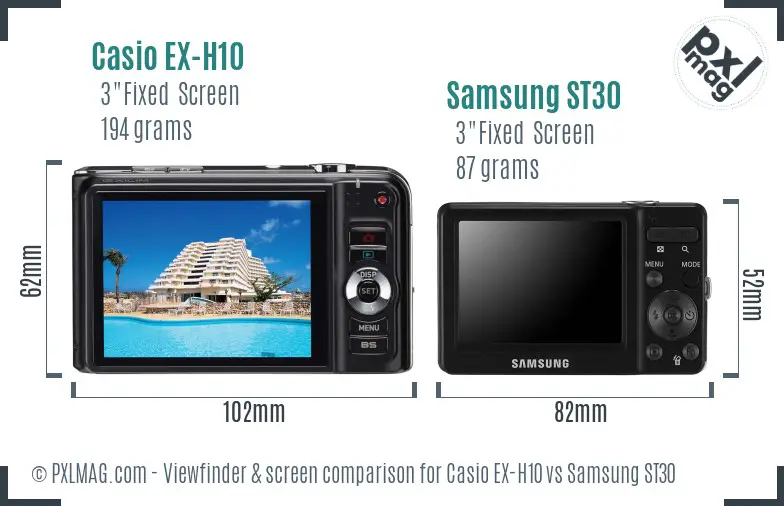 Casio EX-H10 vs Samsung ST30 Screen and Viewfinder comparison