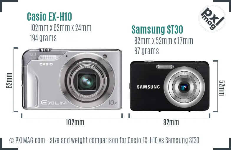 Casio EX-H10 vs Samsung ST30 size comparison