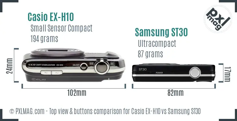 Casio EX-H10 vs Samsung ST30 top view buttons comparison