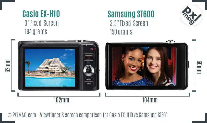 Casio EX-H10 vs Samsung ST600 Screen and Viewfinder comparison