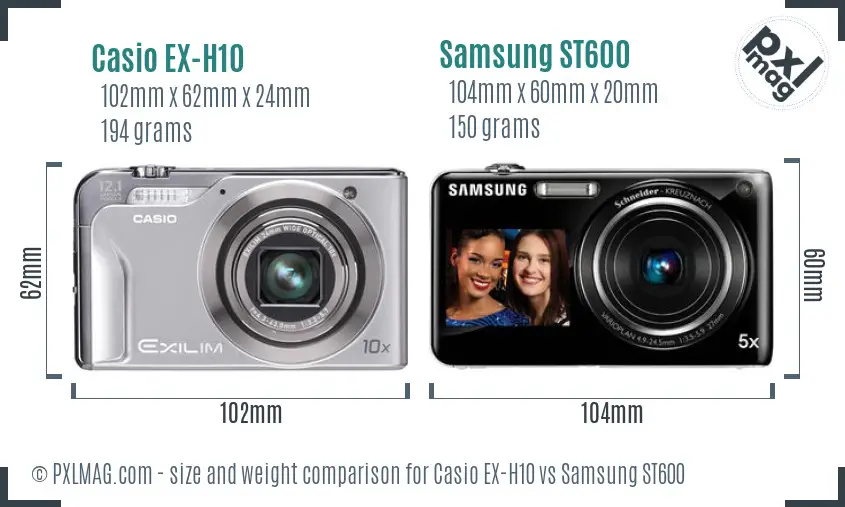 Casio EX-H10 vs Samsung ST600 size comparison
