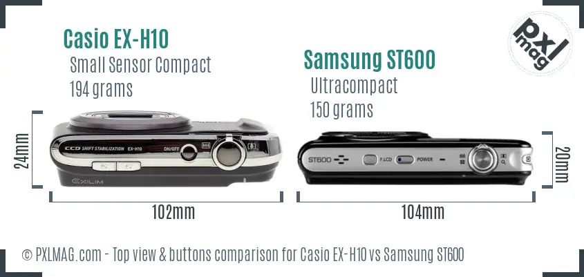 Casio EX-H10 vs Samsung ST600 top view buttons comparison