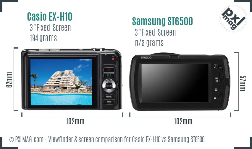 Casio EX-H10 vs Samsung ST6500 Screen and Viewfinder comparison