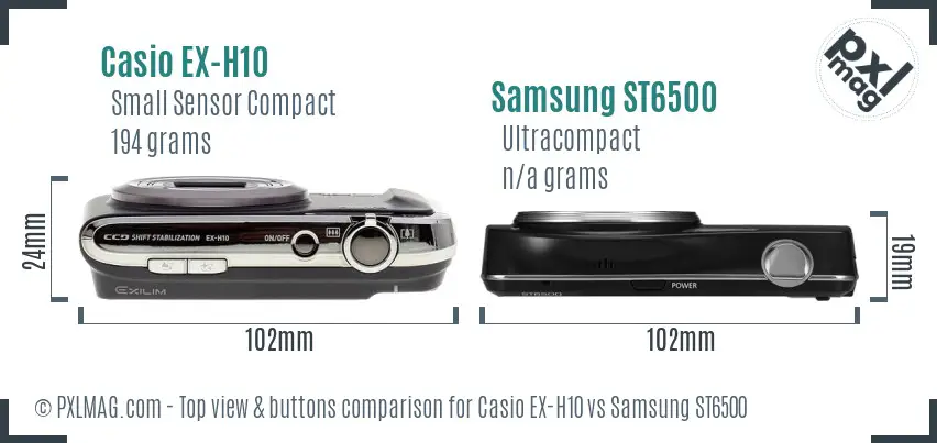 Casio EX-H10 vs Samsung ST6500 top view buttons comparison