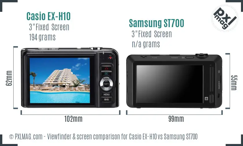 Casio EX-H10 vs Samsung ST700 Screen and Viewfinder comparison
