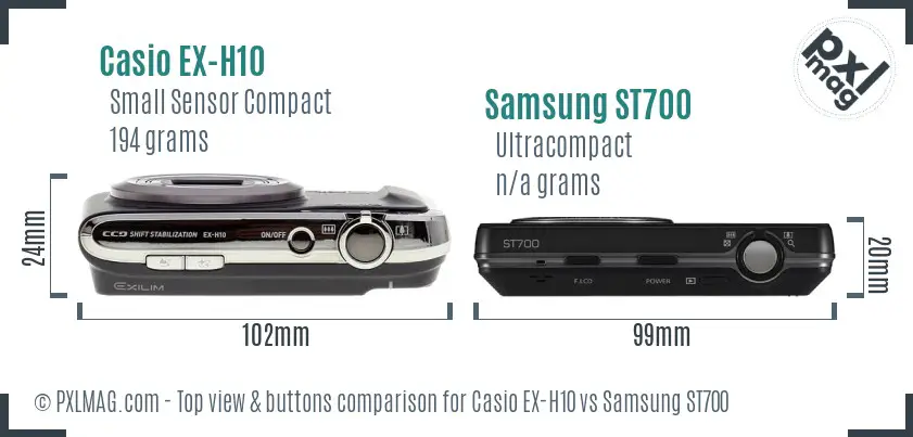 Casio EX-H10 vs Samsung ST700 top view buttons comparison