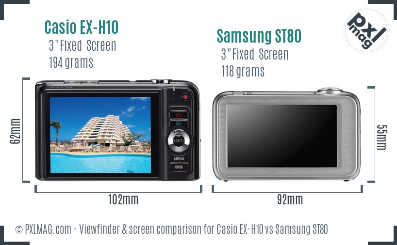 Casio EX-H10 vs Samsung ST80 Screen and Viewfinder comparison