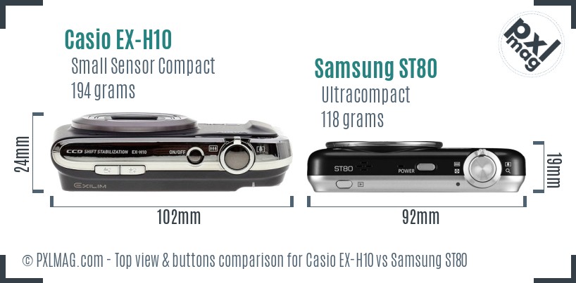 Casio EX-H10 vs Samsung ST80 top view buttons comparison