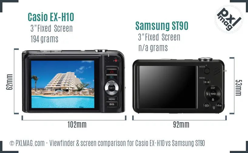 Casio EX-H10 vs Samsung ST90 Screen and Viewfinder comparison