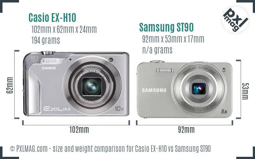 Casio EX-H10 vs Samsung ST90 size comparison
