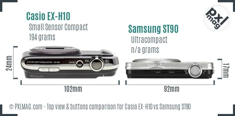 Casio EX-H10 vs Samsung ST90 top view buttons comparison