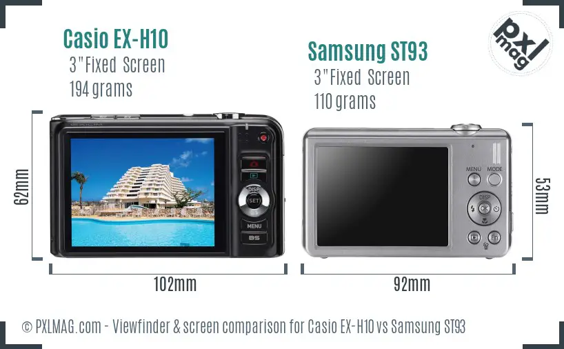 Casio EX-H10 vs Samsung ST93 Screen and Viewfinder comparison