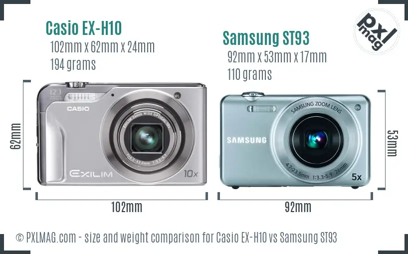 Casio EX-H10 vs Samsung ST93 size comparison