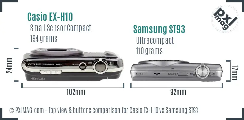 Casio EX-H10 vs Samsung ST93 top view buttons comparison