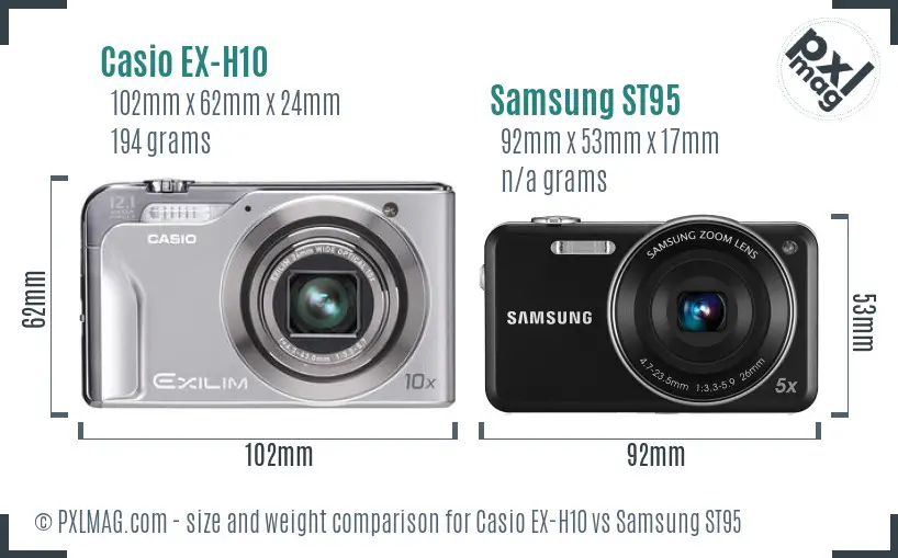 Casio EX-H10 vs Samsung ST95 size comparison