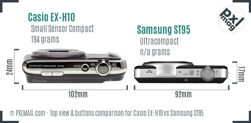Casio EX-H10 vs Samsung ST95 top view buttons comparison