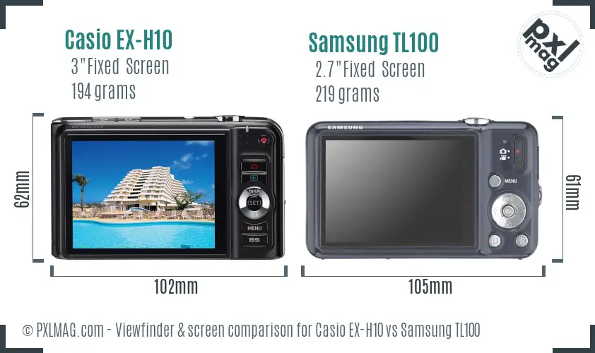Casio EX-H10 vs Samsung TL100 Screen and Viewfinder comparison