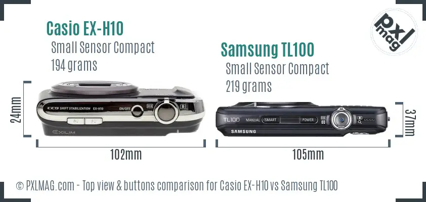 Casio EX-H10 vs Samsung TL100 top view buttons comparison