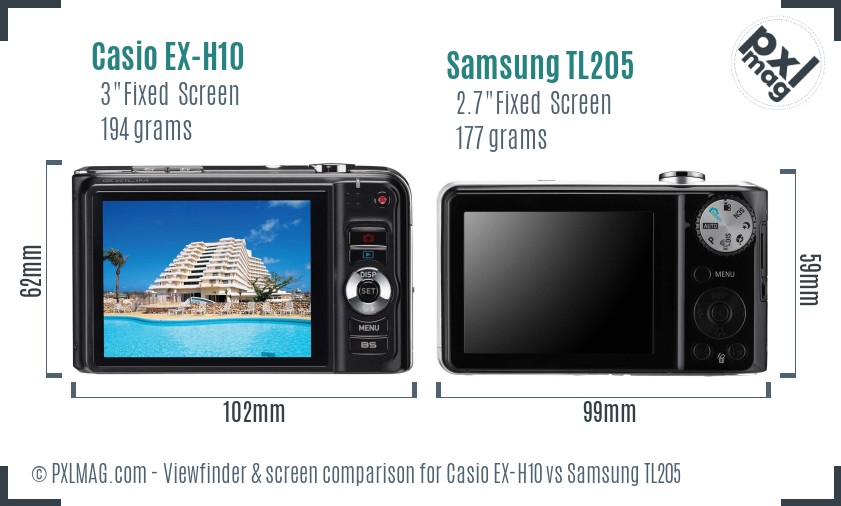 Casio EX-H10 vs Samsung TL205 Screen and Viewfinder comparison