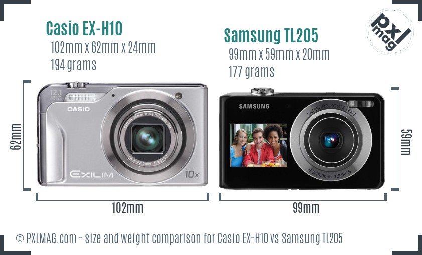 Casio EX-H10 vs Samsung TL205 size comparison