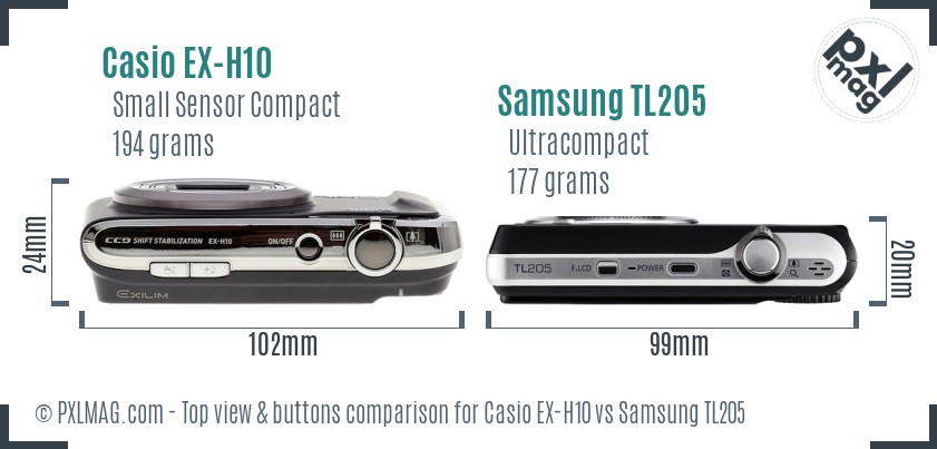 Casio EX-H10 vs Samsung TL205 top view buttons comparison