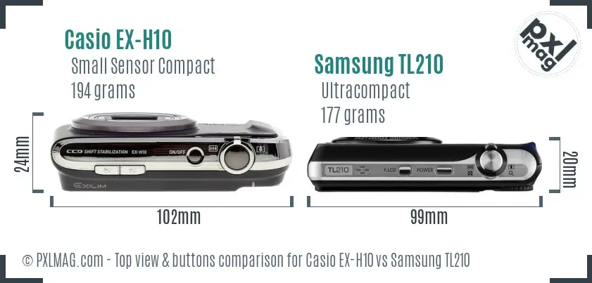 Casio EX-H10 vs Samsung TL210 top view buttons comparison