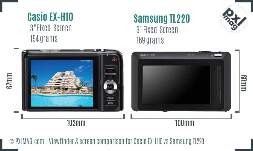 Casio EX-H10 vs Samsung TL220 Screen and Viewfinder comparison