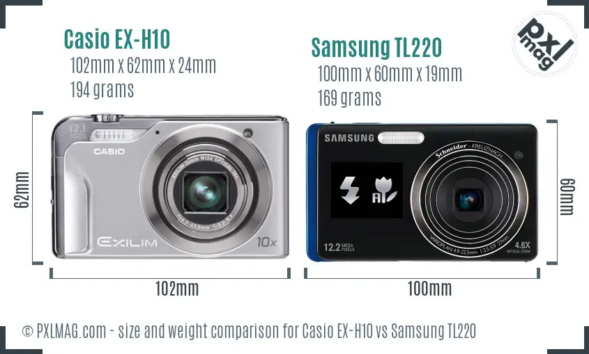 Casio EX-H10 vs Samsung TL220 size comparison