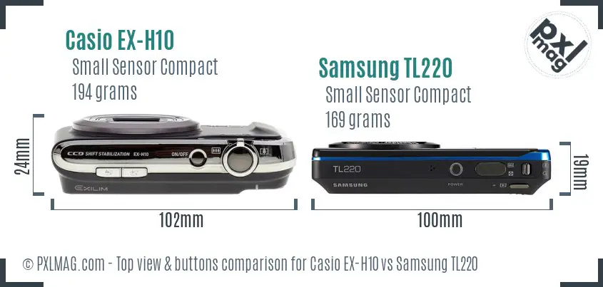 Casio EX-H10 vs Samsung TL220 top view buttons comparison