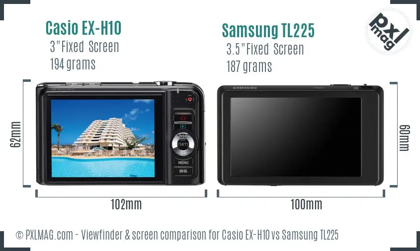 Casio EX-H10 vs Samsung TL225 Screen and Viewfinder comparison